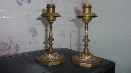 Pair lovely old brass floral - brass,