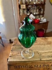 Vintage Green Glass Lidded Italian Empoli Bon Bon Jar – Great!