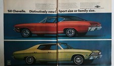1968 Chevrolet Malibu Sport coupe and Sport sedan car vintage two-page ad