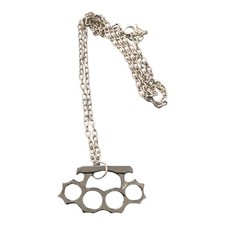 Silver Mini Knuckle Duster Necklace 18" Chain Kitch Punk Biker Metal Goth Emo