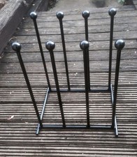 HANDMADE IN UK WROUGHT IRON BLACK METAL 4 PAIR WELLY WELLINGTON BOOT RACK STAND
