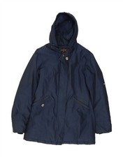 WOOLRICH Womens Hooded Windbreaker Jacket UK 14 Medium Navy Blue Cotton GY12