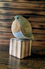 Hand Carved & Hand Painted Charming Little Rustic Robin Bird Sculpture | Gift