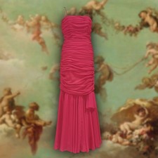 Vintage 1980s John Charles Red Mermaid Bridesmaid Evening Ballgown Dress Fits 6