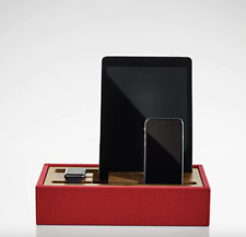 David Linley Ebary  Tech Tidy Red - Solid Walnut/Stitched Leather British Made