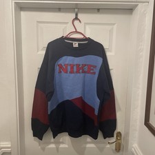 Vintage NIKE Jumper - Size L - Blue & Maroon With Red Lettering - Embroidered