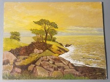 Small Oil Painting Seascape Landscape View Cliff Scene 22x17cm On board 