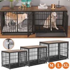 Bingo Paw XL Dog Crate Wooden Pet Kennel Black/White Metal Cage End Side Table 