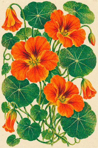 Nasturtium risograph print - 52.,