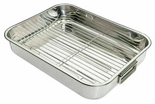 Roasting Tray Stainless Steel Roaster Tray Grill Rack Oven Pan Dish Baking