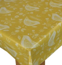 Fryetts Scandi Narvik Birds Ochre Cotton PVC WIPE CLEAN Tablecloth Oilcloth