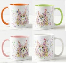 Maine Coon Cat Hand Painted Kitten Pet Animals Watercolour Art Coloured Mug Cup