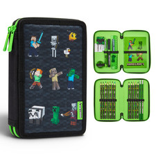 Minecraft Pencil Case, Large Pencil Case 2 Compartment Filled with Supplies