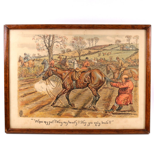 Horse hunting scene print - hunting,