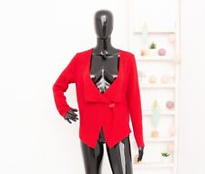 ZUZA BART Cardigan 100 % Linen Red Asymmetric 1 Button Art Bohemian Sweater M