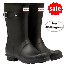Hunter Wellies Ladies Hunter Original Short Wellington Boots Black UK 7