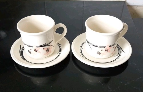 Pair cups saucers spring - of,