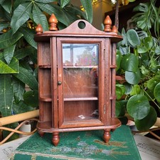 Vintage Wooden Display Curio whatnot Trinket Cabinet glass door whimsical rustic