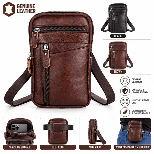 Men genuine leather phone - leather,