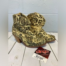 Dingo Women's Leather Meow Leopard Print Leather Bootie Metal Stud Accent Sz 7.5