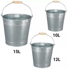 10/12L Galvanised Metal Bucket Strong Steel Wooden Handle Water Coal Fire Garden