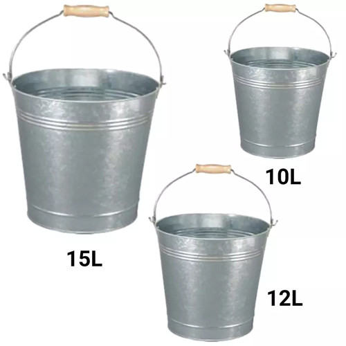 12l galvanised metal bucket - galvanised,