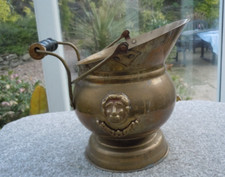 Vintage Brass Small Coal Scuttle Wooden Handle.