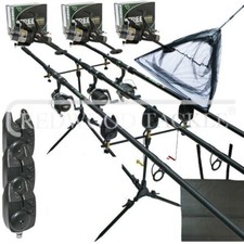 Full Carp fishing Set Up Complete With 3x Rods Reels Alarms Landing Net & Tackle