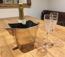 2 x Crystal Champagne Flutes + Silver Plate Ice Bucket Wedding