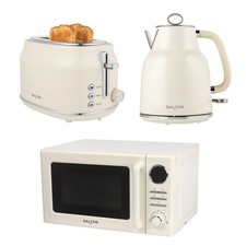 Salter Retro Cream Kettle, Toaster & Microwave - Rapid Boil 2-Slice 8 Presets