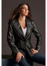 Women's Black Lambskin Leather Blazer Handmade Genuine Casual Stylish Soft Coat