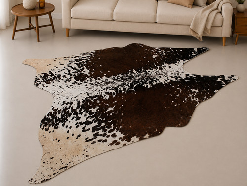 Genuine brown white cowhide - white,