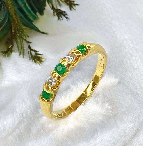 Emerald diamond eternity ring - emerald,