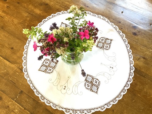 Vintage large round white - vintage, hand
