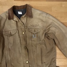 Carhartt Trucker Detroit Jacket J148 Distresed Blanket Linen Size Brown Vintage