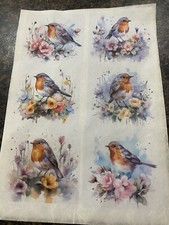 Rice Paper for Decoupage, Robins A4 Laser Printed 6 Images on Sheet