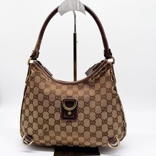 Gucci Abbey One‑Shoulder GG Canvas Leather Bag Beige Vintage