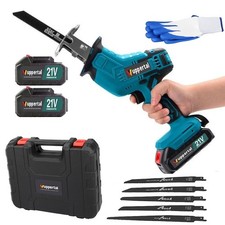 21V Cordless Reciprocating Saw Kit 2Batteries Hand Saw Blades Wood Metal Cutter