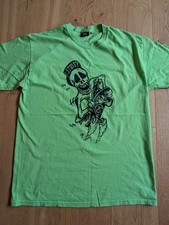 STUSSY t shirt large bright green skull and skateboard Streetwear