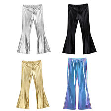 Mens Shiny Metallic Vintage Disco Flared Pants Dude Costume Bell Bottom Trousers