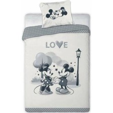 Mickey & Minnie Mouse Grey "Love" Bedding Single Cover & Pillow Duvet cover 