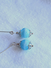 Vintage Doll Earrings Blue/White 1.7cm Beads Jewellery Vintage Bisque Jumeau Bru