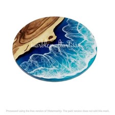 Round Ocean Wave Epoxy Coastal Resin Tabletop Modern Acacia Wood River Furniture