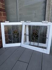 STAINED GLASS WINDOW WOODEN VINTAGE ANTIQUE COLOUR 1930s ART DECO LEADED FROSTED