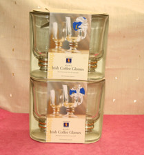 FOUR IRISH COFFEE GLASSES, NEW IN BOX, VINTAGE WOOLWORTHS, GOLD DETAIL, TWO PAIR
