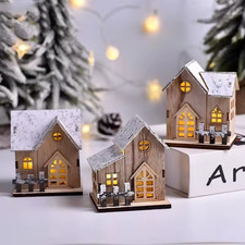 LED Wooden Christmas House Large Xmas Light Up Ornament Festive Snow Finish