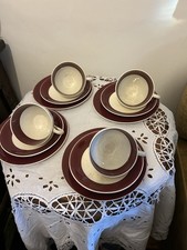 Four Trios of Stylish Meakin Cups Saucers and Side Plates Art Deco In Style VGC