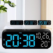 LED Electric Digital Alarm Clock Mains Power Mirror Display Bedroom Bedside
