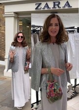 Zara Silver Sequin Blazer Cape Kimono Poncho Jacket Size S ASO Trinny Celeb Blog