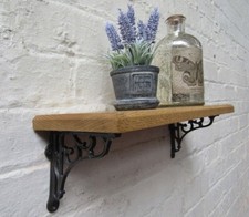 Solid Oak Wood Handmade Shelves Rustic Wooden Shelf Cast Iron Shelf Brackets